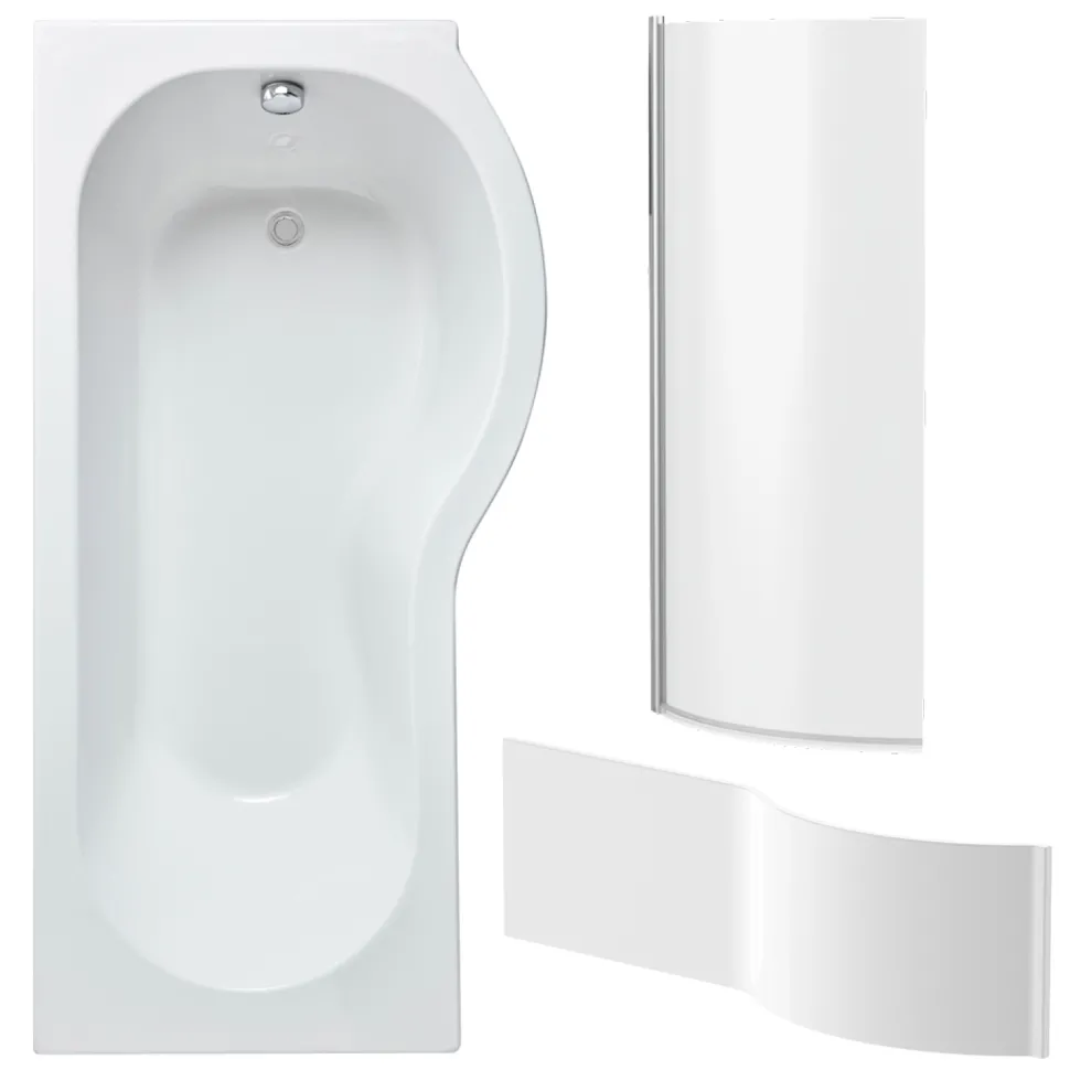 Drench P Shaped Shower Bath with Front Panel and Shower Screen - 1700mm