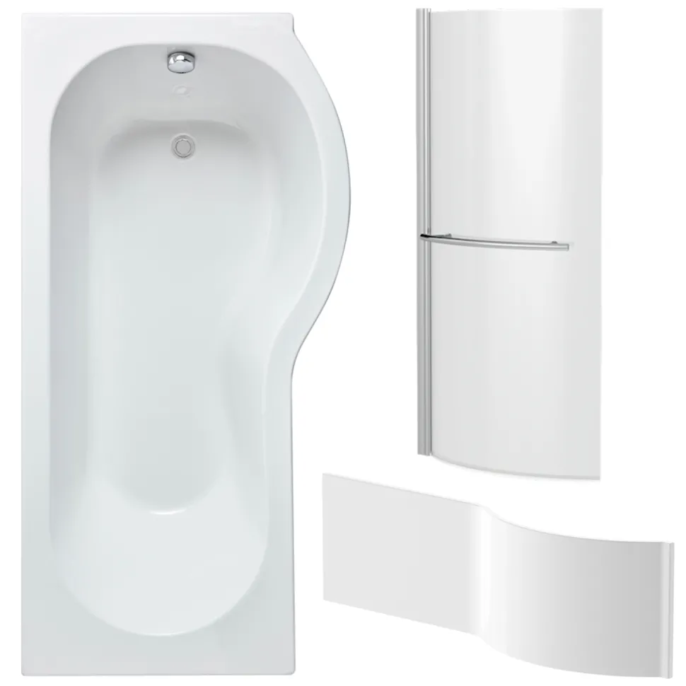 Drench P Shaped Shower Bath with Front Panel and Shower Screen - 1700mm