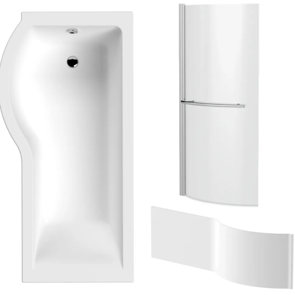 Drench P Shaped Shower Bath with Front Panel and Shower Screen - 1700mm