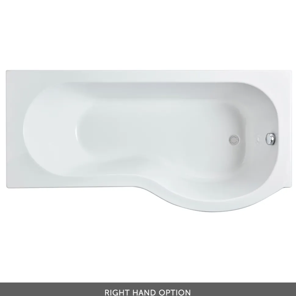 Drench P-Shaped Shower Bath with Matt Black Curved Shower Screen & Panel - 1700mm
