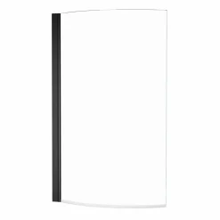 Drench P-Shaped Shower Bath with Matt Black Curved Shower Screen & Panel - 1700mm