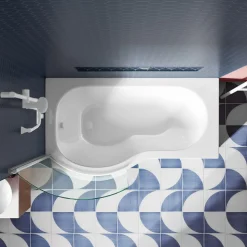 Drench P Shaped Shower Bath with Front Panel and Shower Screen - 1500mm