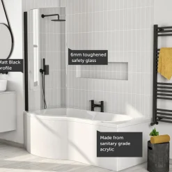 Drench P Shaped Shower Bath with Front Panel and Shower Screen - 1500mm