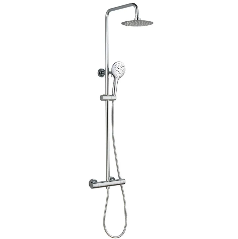 Drench Round Telescopic WRAS-Approved Thermostatic Rigid Riser Shower Set with Slim Head
