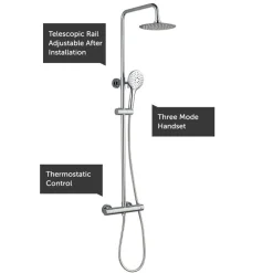 Drench Round Telescopic WRAS-Approved Thermostatic Rigid Riser Shower Set with Slim Head