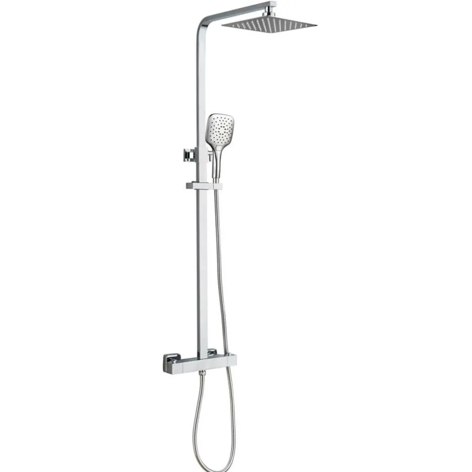 Drench Square Telescopic WRAS-Approved Thermostatic Rigid Riser Shower Set with Slim Head