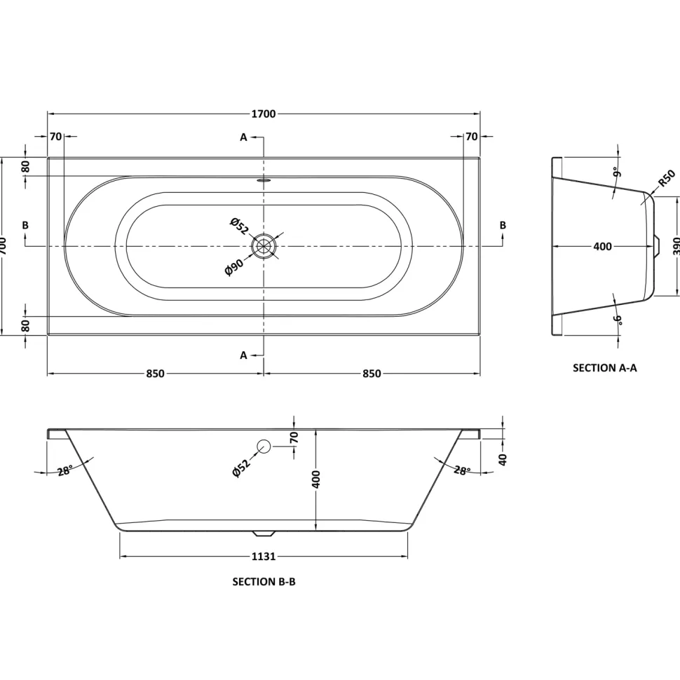 Drench Straight Double Ended Bath - Curved
