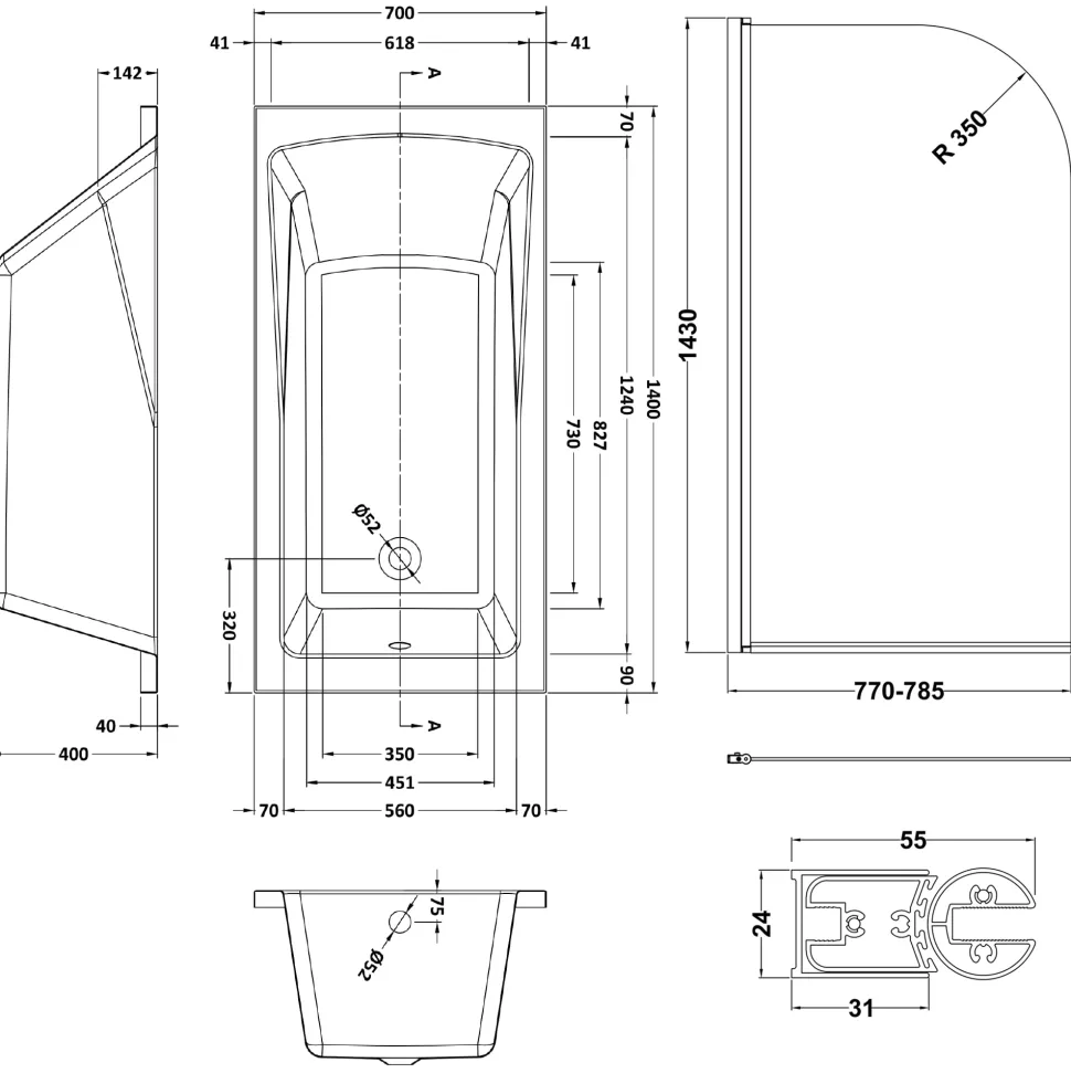 Drench Straight Single Ended Square Bath & Shower Screen