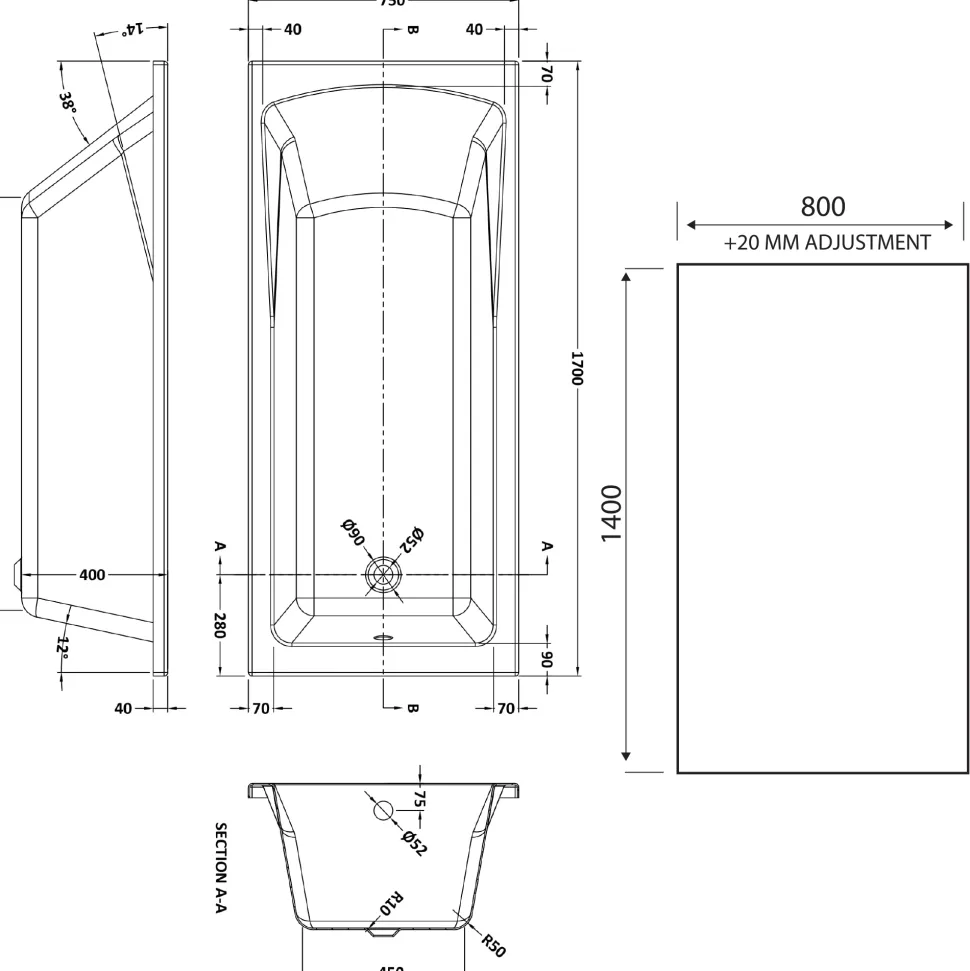 Drench Straight Single Ended Square Bath & Shower Screen