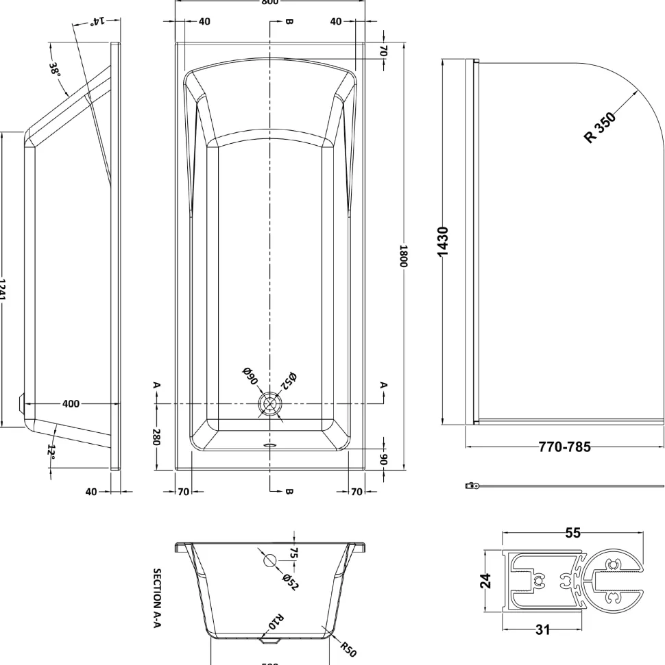 Drench Straight Single Ended Square Bath & Shower Screen