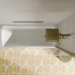 Drench Straight Single Ended Square Bath & Brushed Brass Shower Screen