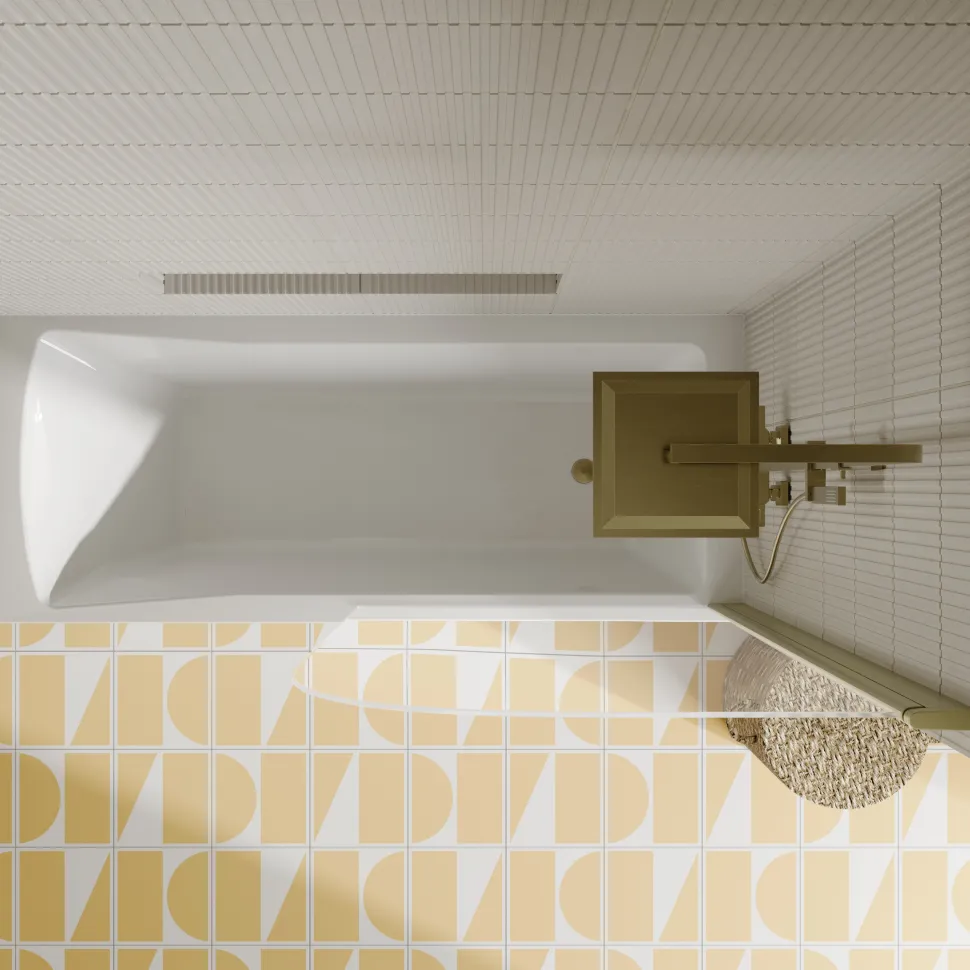 Drench Straight Single Ended Square Bath & Brushed Brass Shower Screen