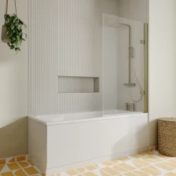 Drench Straight Single Ended Square Bath & Brushed Brass Shower Screen
