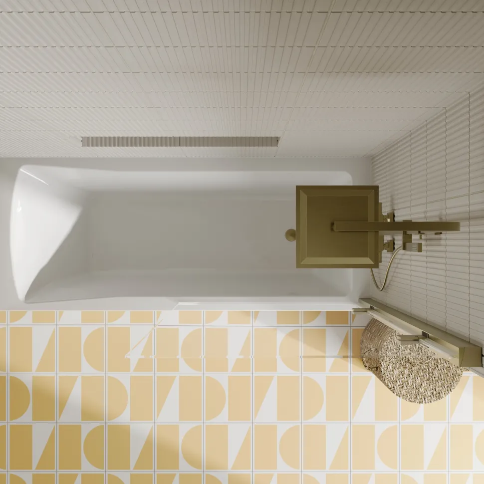 Drench Straight Single Ended Square Bath & Brushed Brass Shower Screen