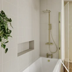 Drench Straight Single Ended Square Bath & Brushed Brass Shower Screen