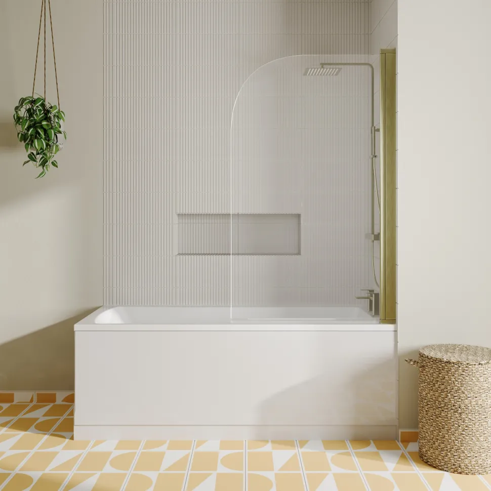 Drench Straight Single Ended Square Bath & Brushed Brass Shower Screen