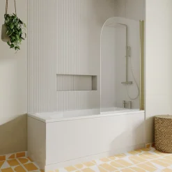 Drench Straight Single Ended Square Bath & Brushed Brass Shower Screen