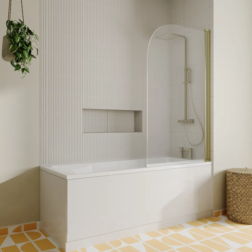 Drench Straight Single Ended Square Bath & Brushed Brass Shower Screen