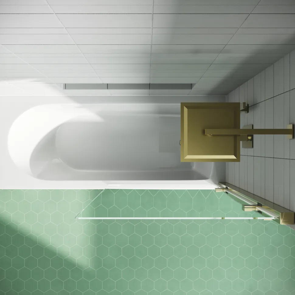 Drench Straight Single Ended Curved Bath & Brushed Brass Shower Screen