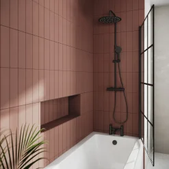 Drench Straight Single Ended Square Bath & Matt Black Shower Screen