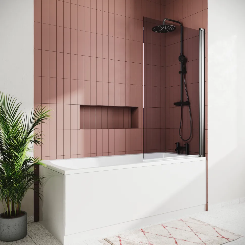 Drench Straight Single Ended Square Bath & Matt Black Shower Screen