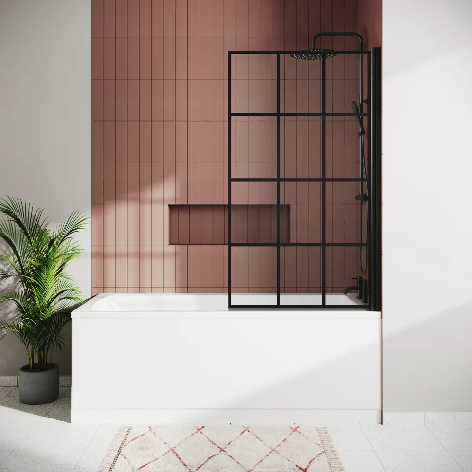 Drench Straight Single Ended Square Bath & Matt Black Shower Screen