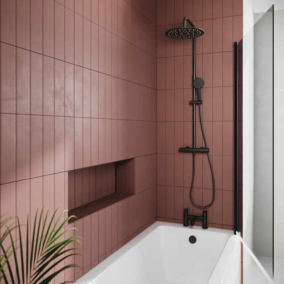 Drench Straight Single Ended Square Bath & Matt Black Shower Screen