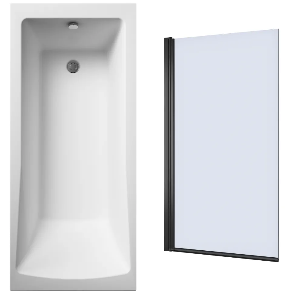 Drench Straight Single Ended Square Bath & Matt Black Shower Screen