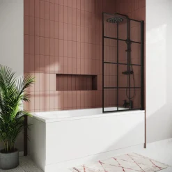 Drench Straight Single Ended Square Bath & Matt Black Shower Screen