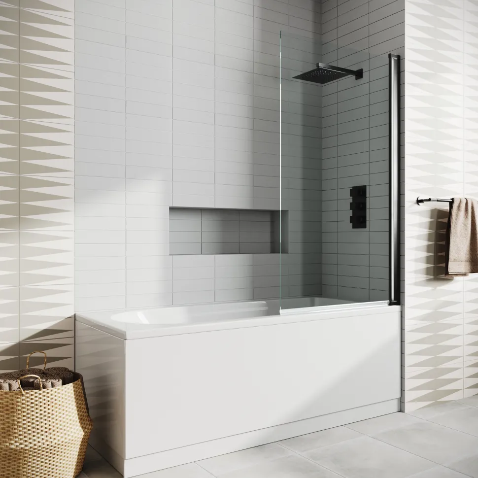 Drench Straight Single Ended Curved Bath & Matt Black Shower Screen