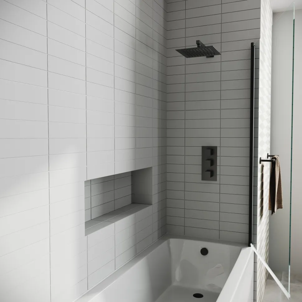 Drench Straight Single Ended Curved Bath & Matt Black Shower Screen