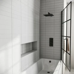 Drench Straight Single Ended Curved Bath & Matt Black Shower Screen