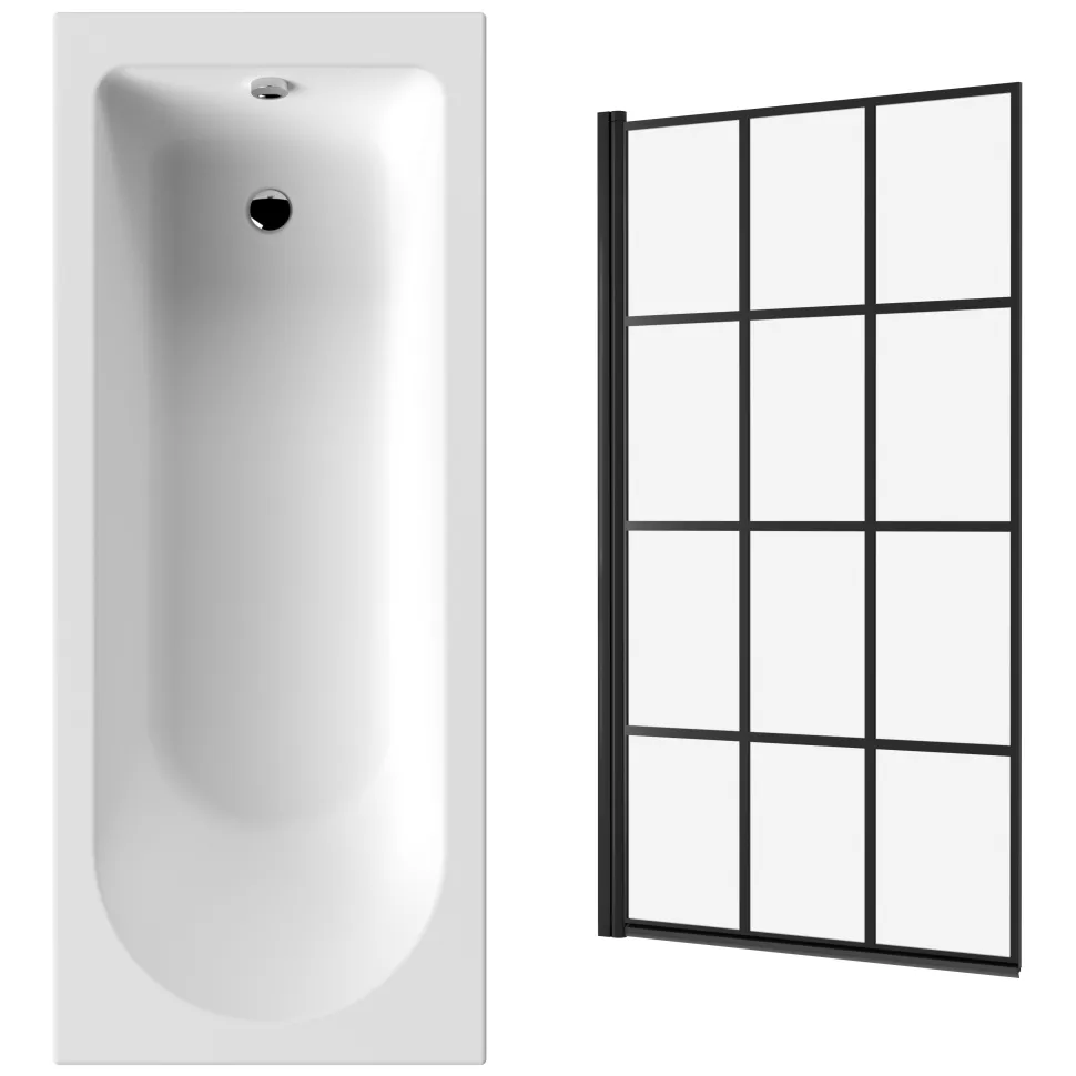 Drench Straight Single Ended Curved Bath & Matt Black Shower Screen
