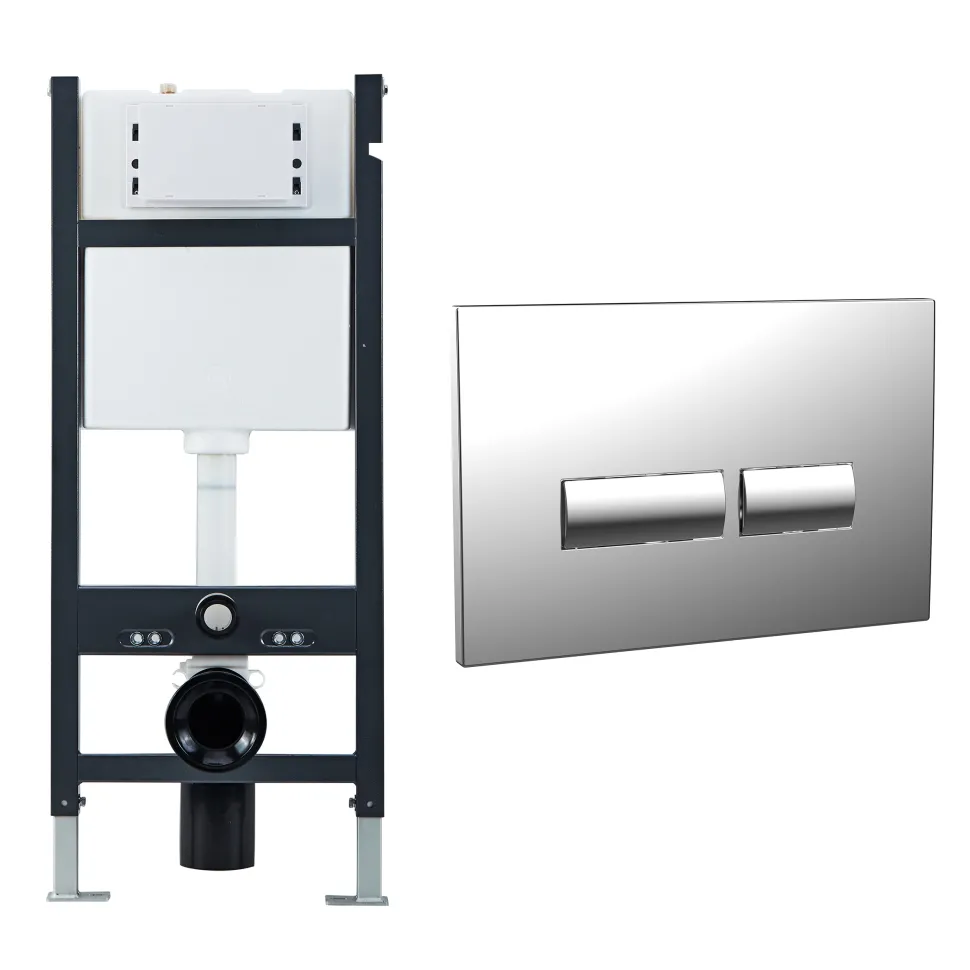 Drench Wall Hung Toilet Frame, Pneumatic Concealed Cistern & Dual Flush Plate with Angular Buttons