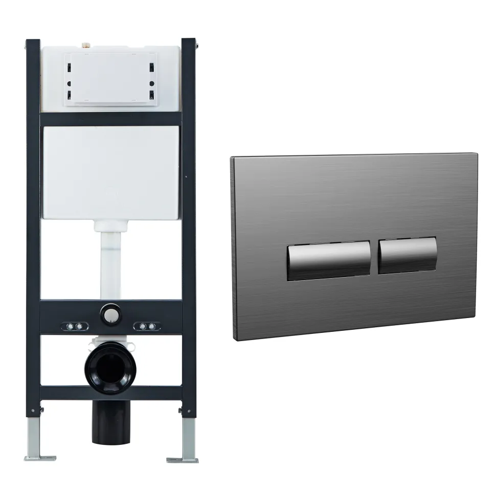 Drench Wall Hung Toilet Frame, Pneumatic Concealed Cistern & Dual Flush Plate with Angular Buttons