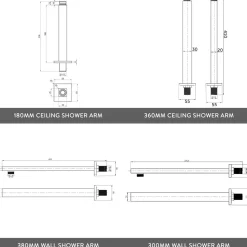 Drew Square Concealed Shower Valve with Fixed Head & Slide Rail Kit