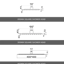 Drew Square Concealed Shower Valve with Fixed Head & Slide Rail Kit