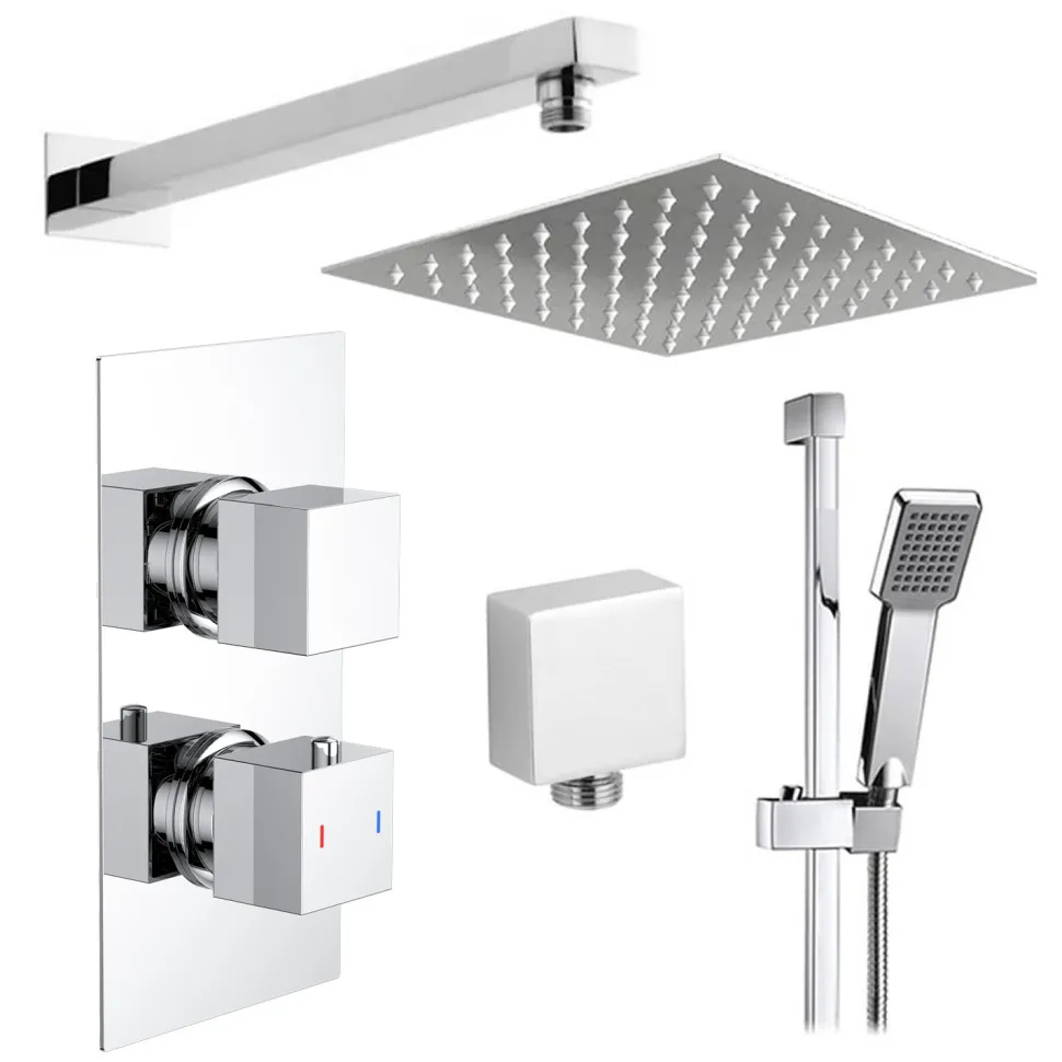 Drew Square Concealed Shower Valve with Fixed Head & Slide Rail Kit