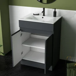 Dylan Complete Matt Black Bathroom Suite with 1700mm L Shaped Shower Bath & Rimless Toilet