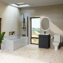 Dylan Complete Matt Black Bathroom Suite with Reinforced Shower Bath & Rimless Toilet