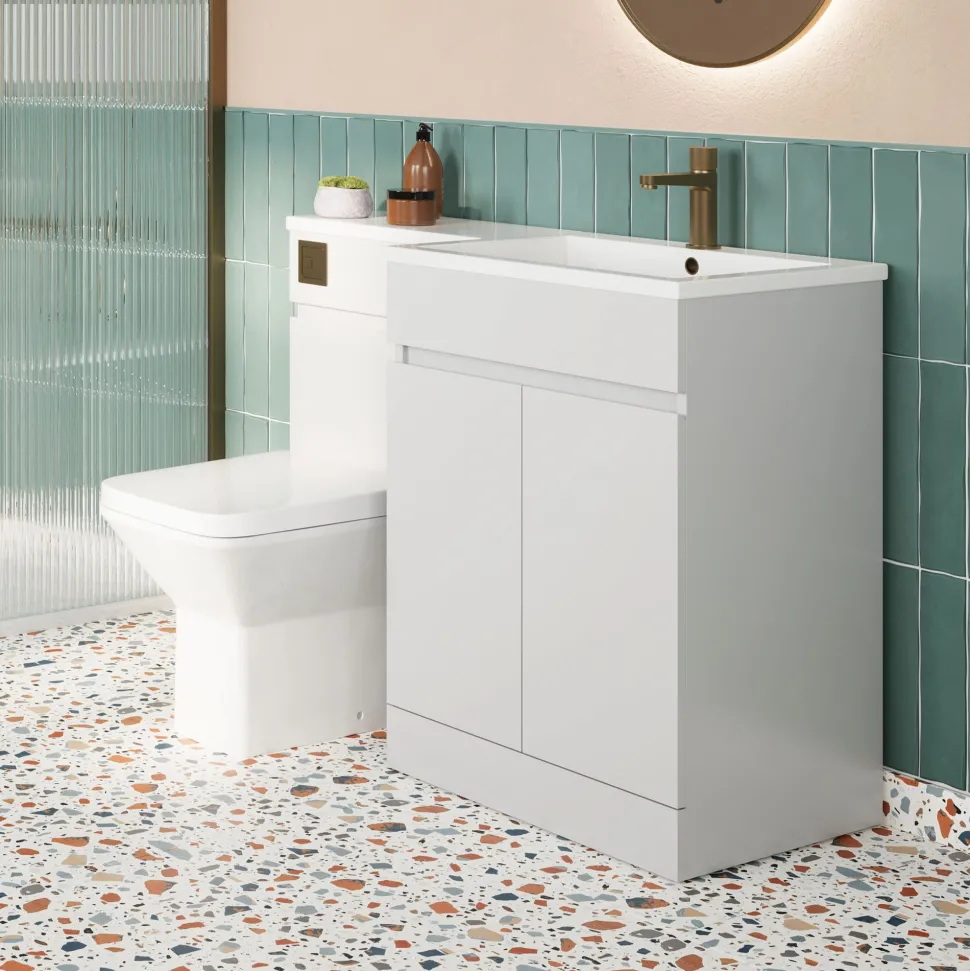 Dylan Waterproof 1100mm Combination Basin & Toilet Unit - Gloss White