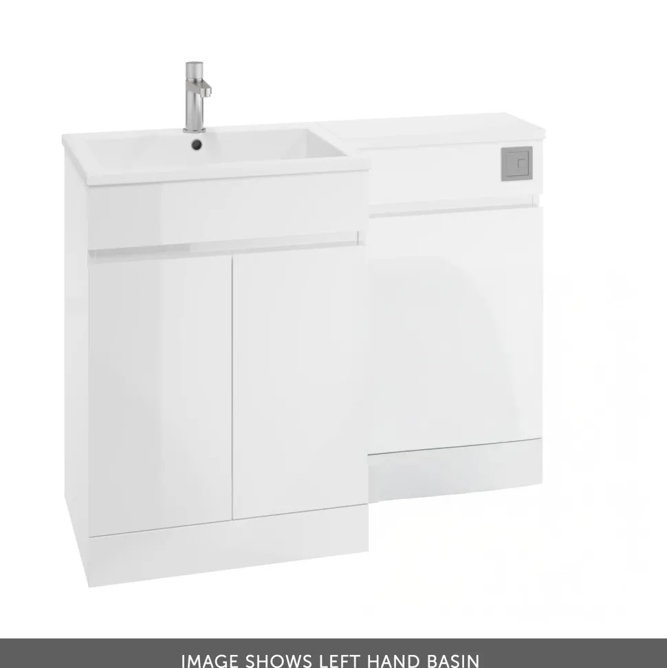 Dylan Waterproof 1100mm Combination Basin & Toilet Unit - Gloss White