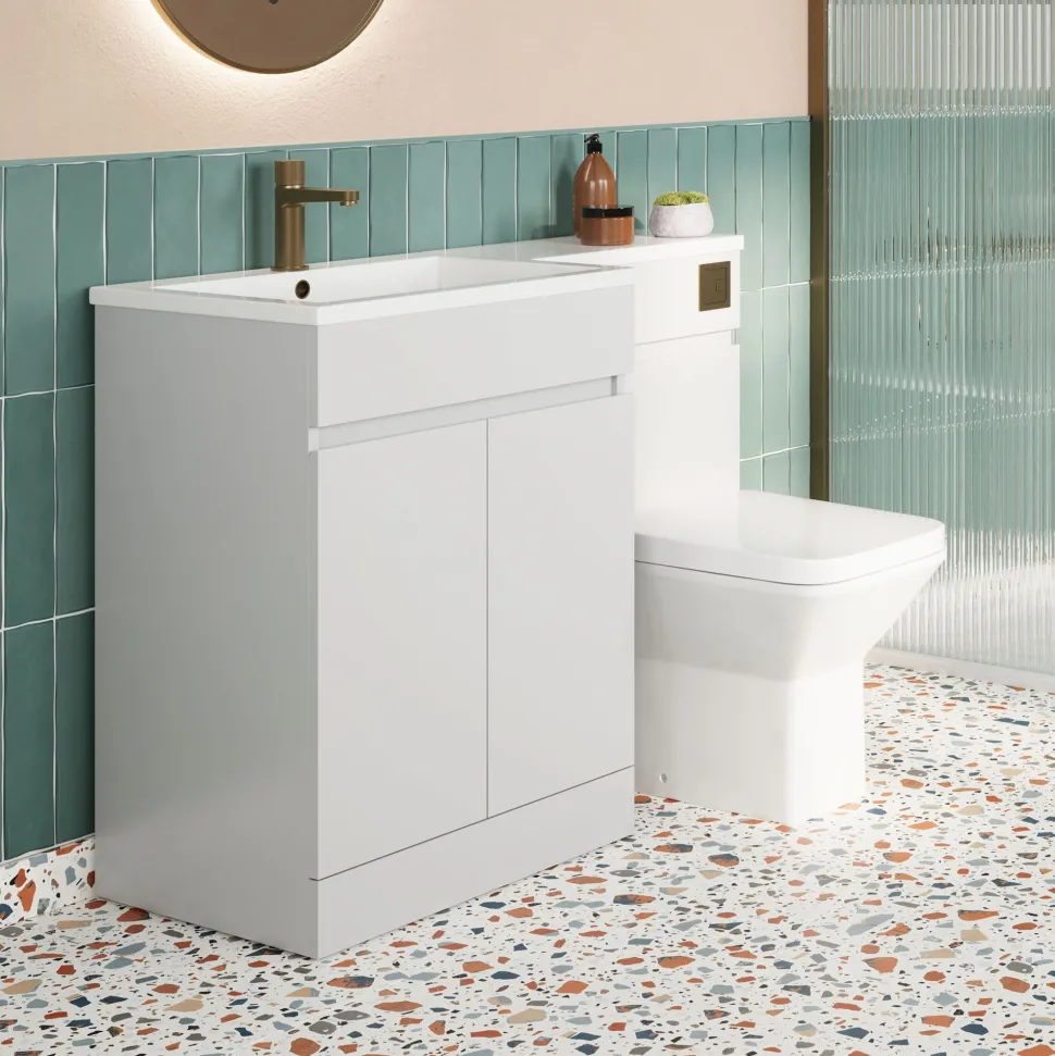 Dylan Waterproof 1100mm Combination Basin & Toilet Unit - Gloss White