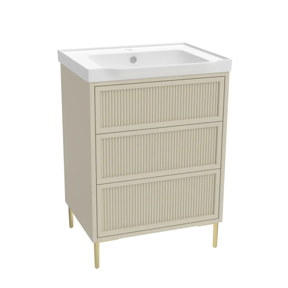 Elara 600mm Floorstanding Stone Fluted Vanity Unit & Basin with Leg Set