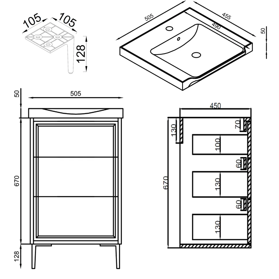 Elara 500mm Floorstanding Vanity Unit & Basin with Leg Set