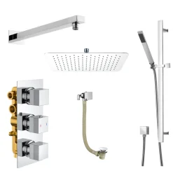 Elijah Concealed Shower Valve with Fixed Head, Slide Rail Kit & Overflow Bath Filler