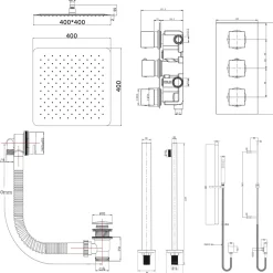 Elijah Concealed Shower Valve with Fixed Head, Slide Rail Kit & Overflow Bath Filler