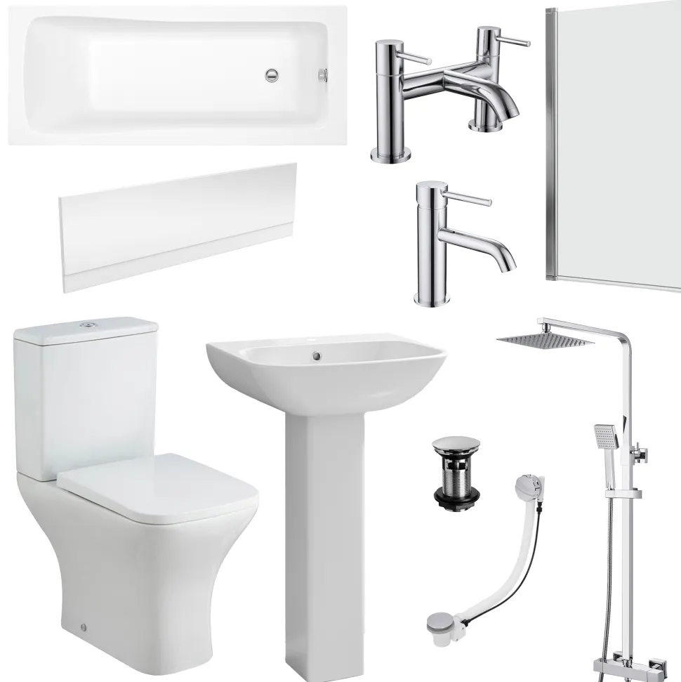 Emily Complete Bathroom Suite with Shower Bath & Rimless Toilet