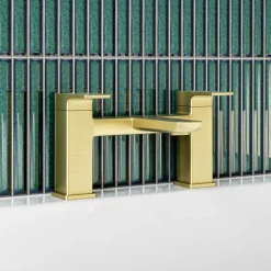 Emily Complete Brushed Brass Bathroom Suite with 1700mm L Shaped Shower Bath & Rimless Toilet