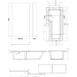 Emily Complete Brushed Brass Bathroom Suite with 1700mm L Shaped Shower Bath & Rimless Toilet